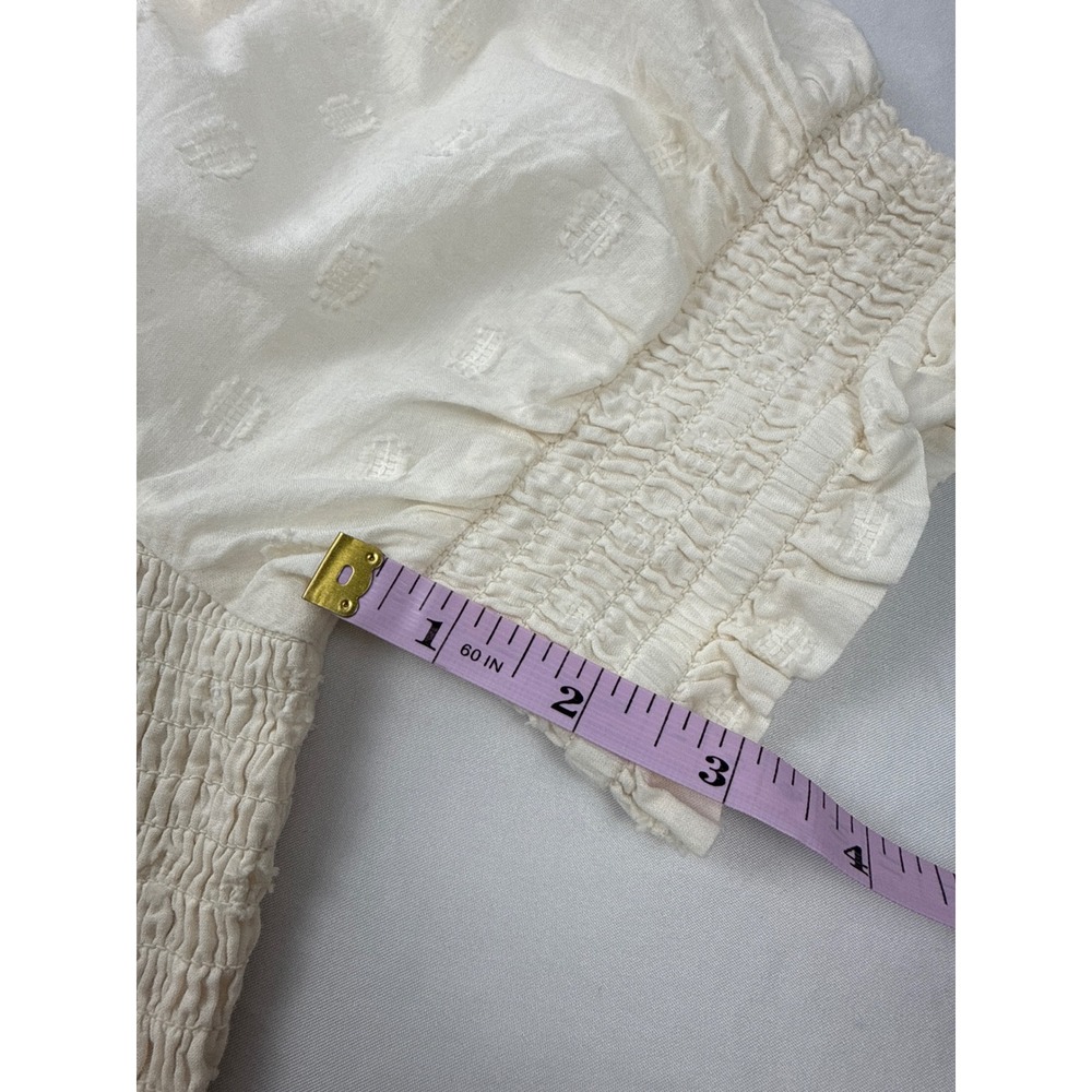 American Eagle Size L Ivory Smocked Eyelet Mini Dress Cottagecore Puff Sleeve - Picture 8 of 10